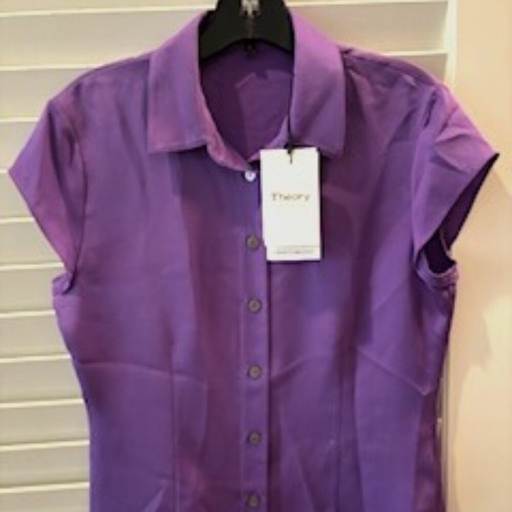 NWT THEORY Cap Sleeve Blouse in Silk Georgette- Peony Size S